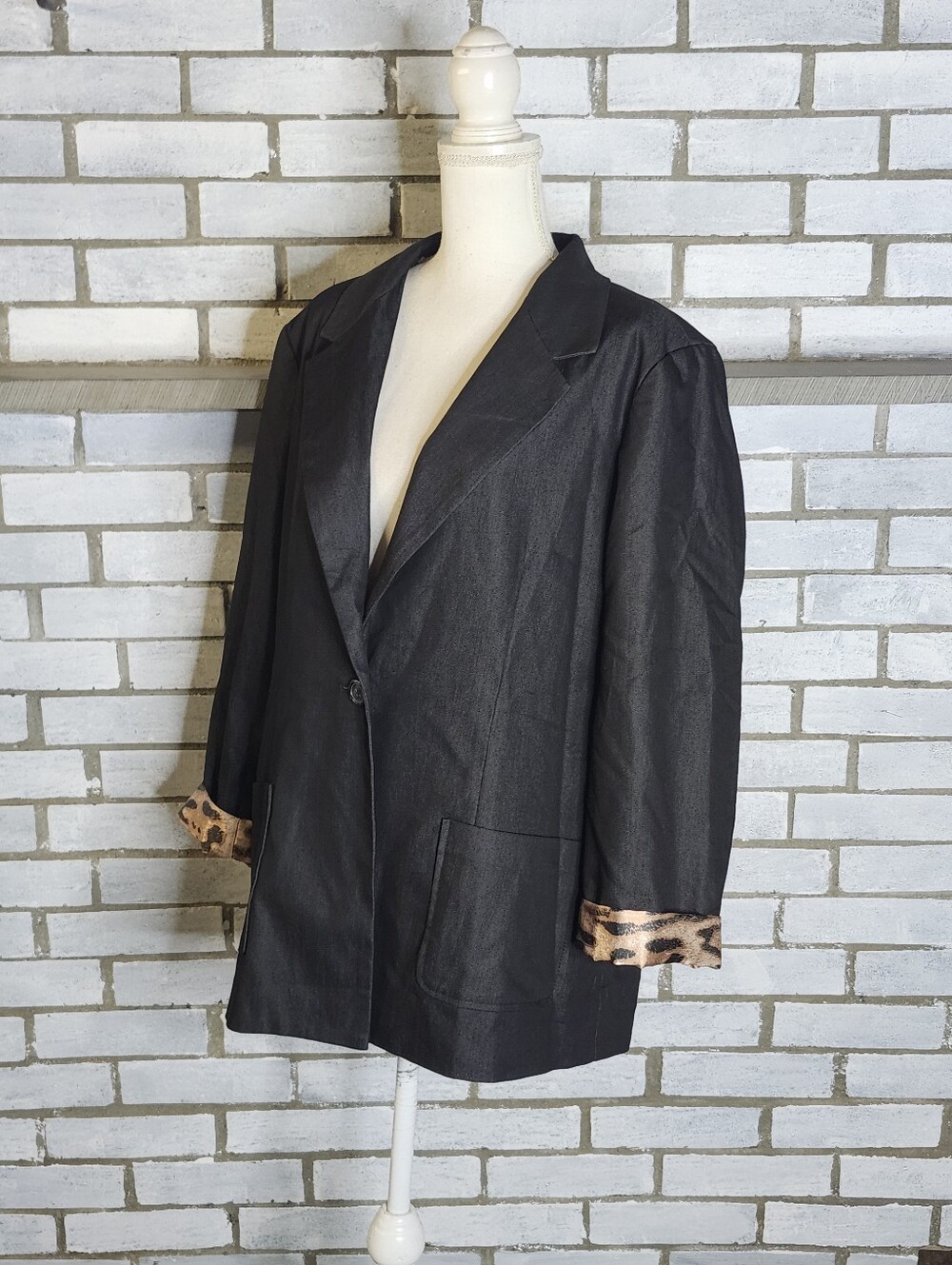 • Susan Graver Animal Print Lined One-Button Blazer Jacket Pockets Size XL